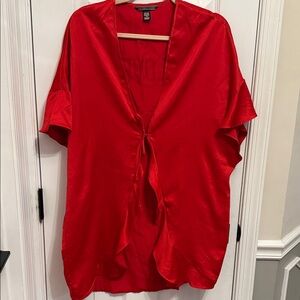 Victorias Secret Short Red Satin Ruffled Tie Front Love Robe OS